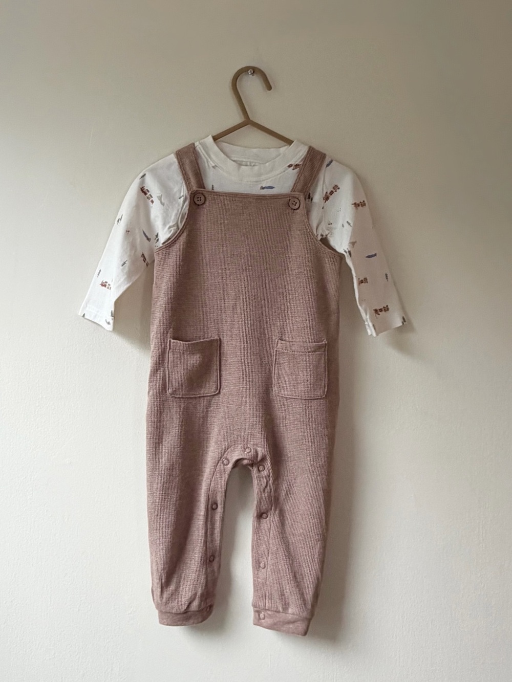 Carter's 12-18M TanWaffle Knit Overall Set